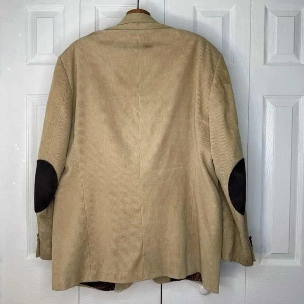 Vtg LRL Ralph Lauren Tan Corduroy 2 Button Blazer Jacket 48R Suede Elbow Patches